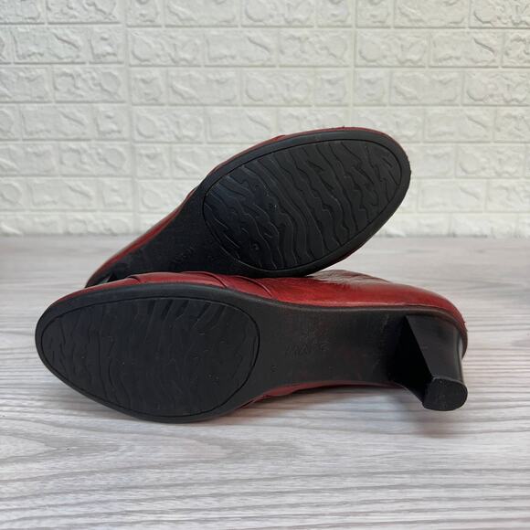 Marc Soft Walk Shoes WMNS 41 US 10.5 Red Leather Pleated Side Zipper Block Heel - Picture 7 of 10